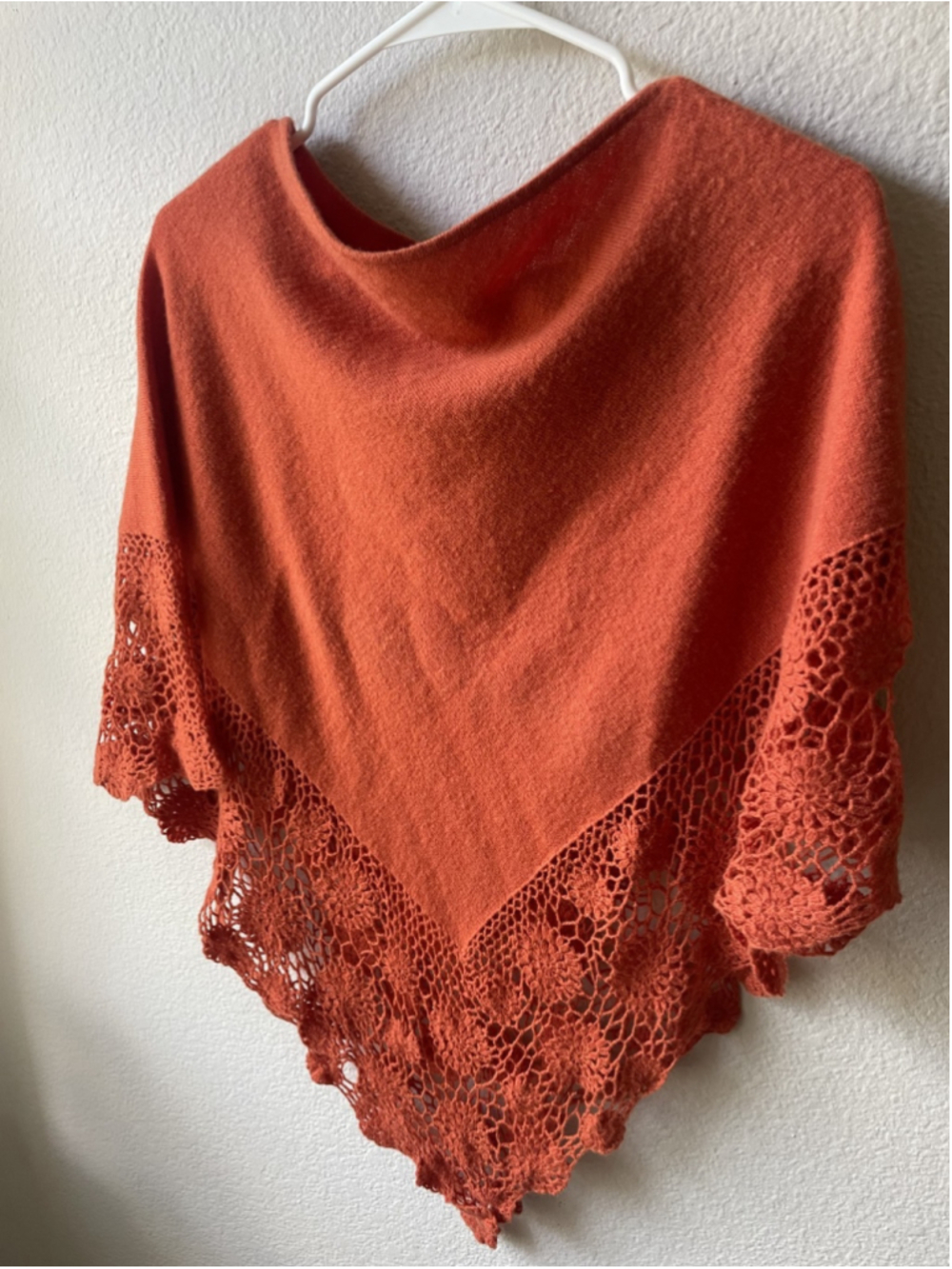 Unique Boho Fall Nordstrom Crochet Lace-Knit Poncho Orange Flowers Wool Blend
